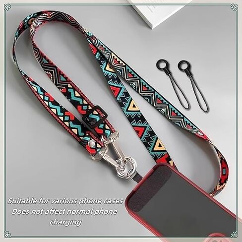 Boho Adjustable Crossbody Phone Lanyard with Black Clips and 2 Small Black Ropes iPhone Case ID Holder Keys Anti Theft Travel Essential in Saudi Arabia
