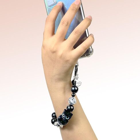 BB متعة البيت الهاتف شريط للرسغ كريستال العنبر فراشة الأسود القط سلسلة مفاتيح سحرية سوار لليد تألق السوار للنساء in Kuwait
