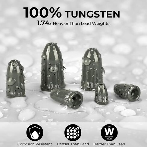 أوزان الصيد MadBite من Kastking Tungsten Worm Fishing، 100% تنجستين، تغرق بسرعة، حجم أصغر، مرفق مضمن، من أجل Texas Rig وCarolina Rig، فتحة مصقولة in Kuwait