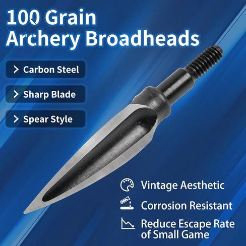 SOPOGER 12 قطعة من رؤوس الرماية التقليدية - 100/125 رؤوس عريض تركيا من الحبوب نصائح للسهم من الصلب الكربوني رؤوس سهام للصيد لمركب منحني وممارسة القوس والنشاب in Kuwait
