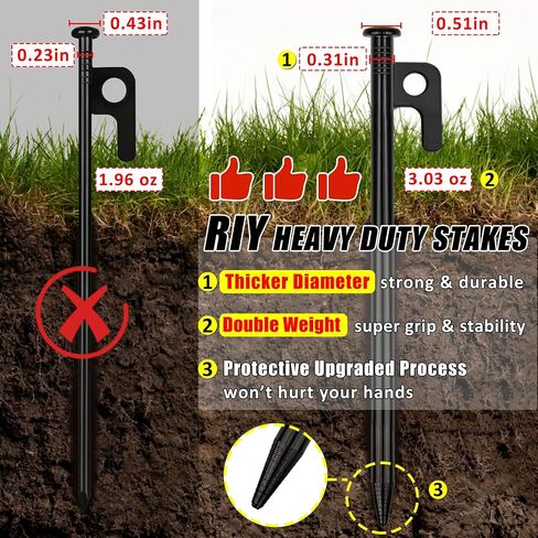 8 Pack Tent Stakes Heavy Duty Metal Tent Pegs for Camping Steel Tent Stakes 8 inch Unbreakable and Inflexible | Forged S45C Steel, Unbreakable, Inflexible in Kuwait