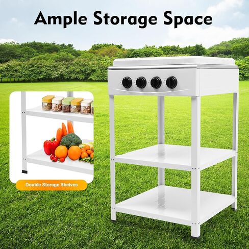 موقد غاز البروبان المحمول، موقد غاز طبيعي مع 4 حروق في الهواء الطلق موقد البروبان موقد التخييم مع 2 رف تخزين شوايات البروبان مع غطاء موقد الطبخ للمنزل المطبخ RV في الهواء الطلق (أسود) in Kuwait