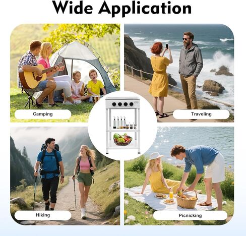 موقد غاز البروبان المحمول، موقد غاز طبيعي مع 4 حروق في الهواء الطلق موقد البروبان موقد التخييم مع 2 رف تخزين شوايات البروبان مع غطاء موقد الطبخ للمنزل المطبخ RV في الهواء الطلق (أسود) in Kuwait