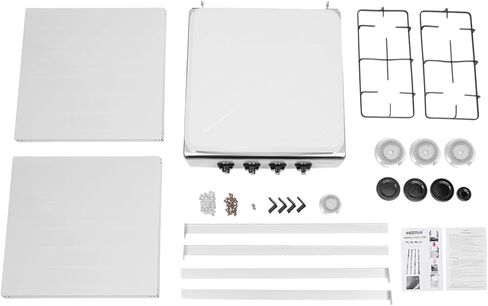 موقد غاز البروبان المحمول، موقد غاز طبيعي مع 4 حروق في الهواء الطلق موقد البروبان موقد التخييم مع 2 رف تخزين شوايات البروبان مع غطاء موقد الطبخ للمنزل المطبخ RV في الهواء الطلق (أسود) in Kuwait