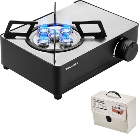 Odoland 7500BTU Camping Butane Stove with Compact Carry Case, CSA Certified Portable Gas Stove for Backpacking,Picnic,Outdoor Adventures,Black in Kuwait