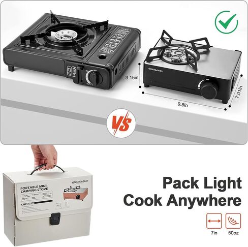 Odoland 7500BTU Camping Butane Stove with Compact Carry Case, CSA Certified Portable Gas Stove for Backpacking,Picnic,Outdoor Adventures,Black in Kuwait
