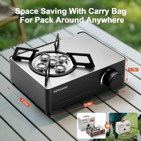 Odoland 7500BTU Camping Butane Stove with Compact Carry Case, CSA Certified Portable Gas Stove for Backpacking,Picnic,Outdoor Adventures,Black in Kuwait