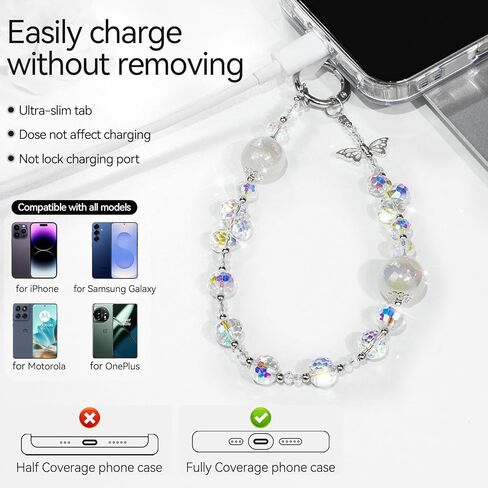 لسحر iPhone، فراشة معدنية لحزام iPhone Charm قابل للفصل ومضاد للسرقة - حر اليدين لحزام معصم iPhone مع شريط حبل للنساء (وردي) in Kuwait