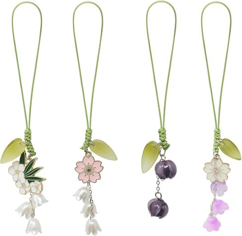 4PCS Sweet Cherry Blossom Daisy Tulip Flower Phone Charm Cute Decorative Phone Lanyard Stylish Smartphone Strap for Women in Saudi Arabia