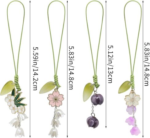 4PCS Sweet Cherry Blossom Daisy Tulip Flower Phone Charm Cute Decorative Phone Lanyard Stylish Smartphone Strap for Women in Saudi Arabia