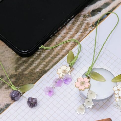 4PCS Sweet Cherry Blossom Daisy Tulip Flower Phone Charm Cute Decorative Phone Lanyard Stylish Smartphone Strap for Women in Saudi Arabia