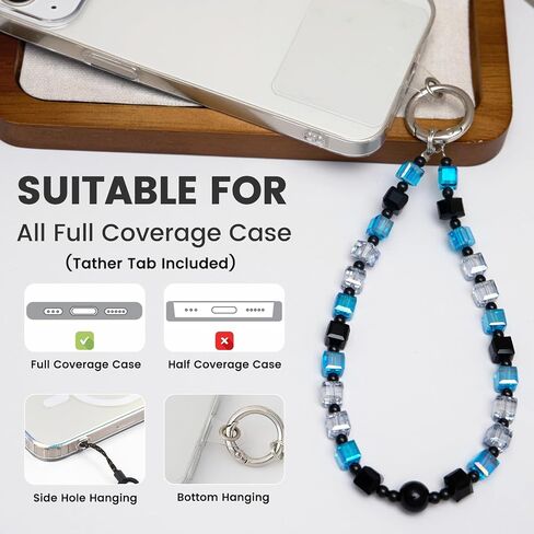 Phone Charm Strap, Sparkling Crystal Beaded Lanyard with Tether Tab &Metal Buckle for Cellphone, Wrist Keychain for Car Keys with D Ring for Women. in Saudi Arabia