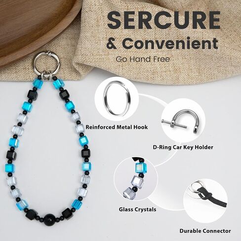 Phone Charm Strap, Sparkling Crystal Beaded Lanyard with Tether Tab &Metal Buckle for Cellphone, Wrist Keychain for Car Keys with D Ring for Women. in Saudi Arabia