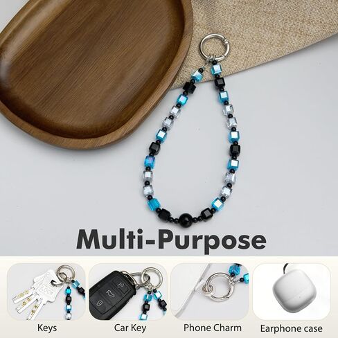 Phone Charm Strap, Sparkling Crystal Beaded Lanyard with Tether Tab &Metal Buckle for Cellphone, Wrist Keychain for Car Keys with D Ring for Women. in Saudi Arabia