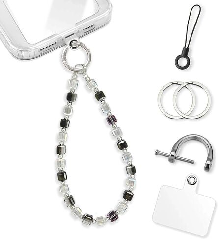 Phone Charm Strap, Sparkling Crystal Beaded Lanyard with Tether Tab &Metal Buckle for Cellphone, Wrist Keychain for Car Keys with D Ring for Women. in Saudi Arabia