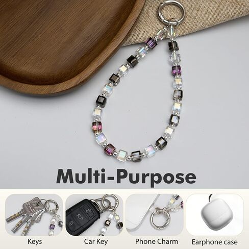 Phone Charm Strap, Sparkling Crystal Beaded Lanyard with Tether Tab &Metal Buckle for Cellphone, Wrist Keychain for Car Keys with D Ring for Women. in Saudi Arabia