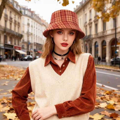 DOCILA Stylish Bucket Hats for Women Foldable Outdoor Plaid Fisherman Sun/Rain Cap with Chin Strap in Saudi Arabia
