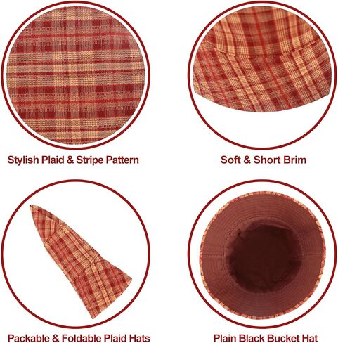 DOCILA Stylish Bucket Hats for Women Foldable Outdoor Plaid Fisherman Sun/Rain Cap with Chin Strap in Saudi Arabia