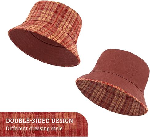 DOCILA Stylish Bucket Hats for Women Foldable Outdoor Plaid Fisherman Sun/Rain Cap with Chin Strap in Saudi Arabia
