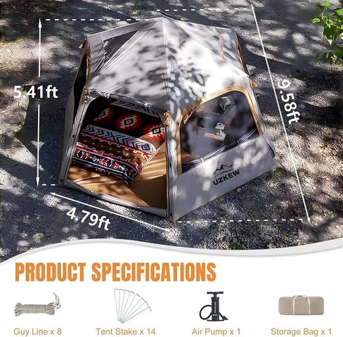 Hexagon Inflatable Camping Tent, 1-4 Person 2 Doors & 4 Mesh Windows Quick Setup Blow Up Tent Air Glamping Tents Big Large Waterproof Windproof, 4 Season for Outdoor Camping Adult Manual Pump in Saudi Arabia