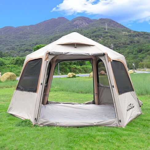 Hexagon Inflatable Camping Tent, 1-4 Person 2 Doors & 4 Mesh Windows Quick Setup Blow Up Tent Air Glamping Tents Big Large Waterproof Windproof, 4 Season for Outdoor Camping Adult Manual Pump in Saudi Arabia