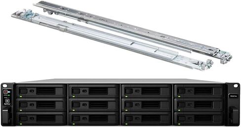 خادم Synology RackStation RS3618xs NAS مع وحدة المعالجة المركزية Xeon بسرعة 2.4 جيجا هرتز، وذاكرة 48 جيجا بايت، وتخزين محرك أقراص ثابتة سعة 192 تيرابايت، و4 منافذ LAN بسرعة 1 جيجابت، وحزمة نظام تشغيل DSM مع مجموعة السكك الحديدية in Kuwait