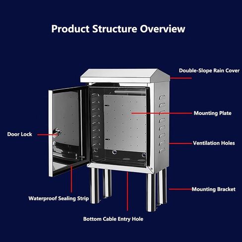 Outdoor Stainless Steel Electrical Enclosure, Waterproof Dustproof Floor-Mounted Cabinet with Insulated Mounting Plate for Electronics (15.7x12x7in/40x30x18cm) in Saudi Arabia