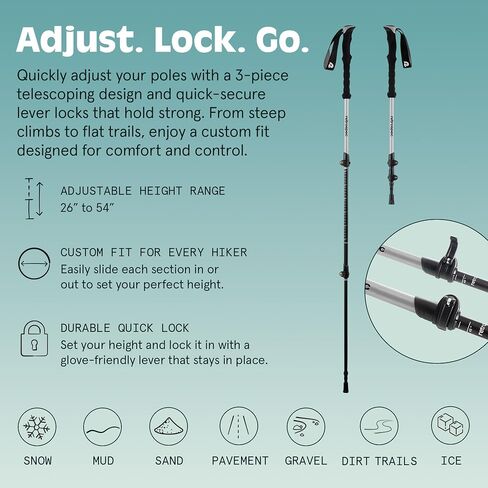 عصا التزلج Retro spec Solstice Trekking and Ski poles للرجال والنساء - من الألومنيوم مع مقبض فلين - قابلة للتعديل وقابلة للطي خفيفة الوزن، عصا المشي والتزلج والمشي in Kuwait