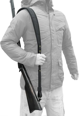 حبال بندقية جلدية من قماش القماش من WAYNE'S DOG مع دوارات، حزام بندقية صيد باللون الأسود والبني in Kuwait