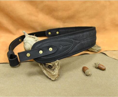حبال بندقية جلدية من قماش القماش من WAYNE'S DOG مع دوارات، حزام بندقية صيد باللون الأسود والبني in Kuwait