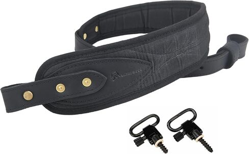 حبال بندقية جلدية من قماش القماش من WAYNE'S DOG مع دوارات، حزام بندقية صيد باللون الأسود والبني in Kuwait