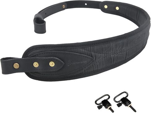 حبال بندقية جلدية من قماش القماش من WAYNE'S DOG مع دوارات، حزام بندقية صيد باللون الأسود والبني in Kuwait