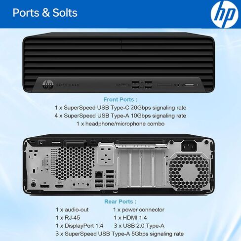 كمبيوتر HP EliteDesk 805 G9 للأعمال المكتبي، AMD Ryzen 5 8500G (Beats i7-11700)، ذاكرة الوصول العشوائي DDR5 سعة 32 جيجابايت، 1 تيرابايت PCIe SSD، رسومات Radeon 740M، DP، دعم شاشتين 4K، Wi-Fi، HDMI، SFF، Windows 11 Pro in Saudi Arabia