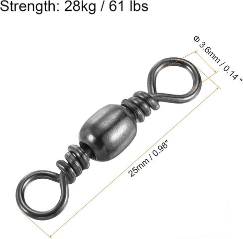 Fishing Barrel Swivels, 50Pcs 61LBS Stainless Steel Solid Ring Terminal Tackle for Saltwater Freshwater Fishing, Black in Saudi Arabia