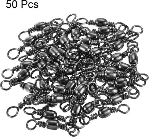 Fishing Barrel Swivels, 50Pcs 61LBS Stainless Steel Solid Ring Terminal Tackle for Saltwater Freshwater Fishing, Black in Saudi Arabia