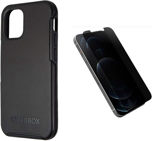 حزمة OtterBox لهاتف iPhone 12 Mini - حافظة سلسلة Symmetry مع MagSafe، أسود + واقي شاشة زجاجي مضخم بحواف معززة، حماية نهائية 2 في 1 للأناقة والمتانة in Kuwait
