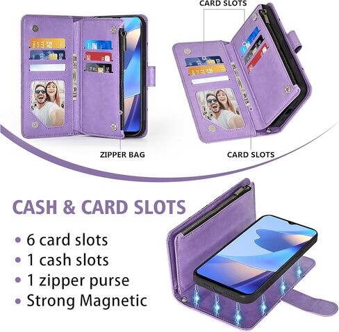 Asuwish Phone Case for Samsung Galaxy A16 5G/4G Zipper Wallet Magnetic Detachable Cell Cover with Tempered Glass Screen Protector Crossbody Lanyard Strap Flower Card Holder A 16 Women Girls Rose Gold in Kuwait