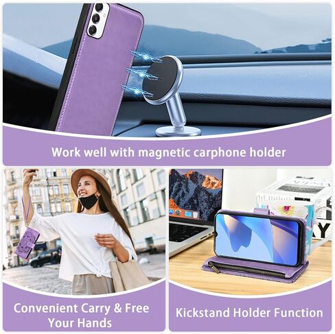 Asuwish Phone Case for Samsung Galaxy A16 5G/4G Zipper Wallet Magnetic Detachable Cell Cover with Tempered Glass Screen Protector Crossbody Lanyard Strap Flower Card Holder A 16 Women Girls Rose Gold in Kuwait