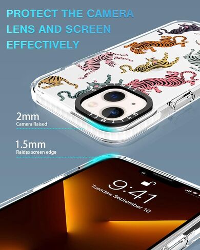 [3 in 1 Designed for iPhone 14 Plus Case Cow Print with Built-in Bumper Protective Phone Case Cover for iPhone 14 Plus Cases 6.7" Tempered Glass Screen Protector + Camera Lens Protector in Saudi Arabia