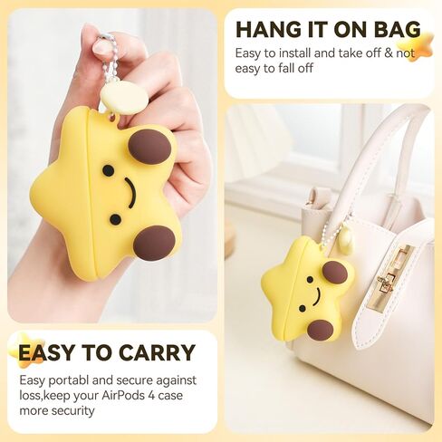 Cute Case Compatible with AirPods 4 Case Cover 2024,Kawaii Funny 3D Cartoon AirPods 4th Genaration Case,Star Shape Silicone Protective Cover with Cleaner Kit and Keychain for Women Girls(Yellow) in Saudi Arabia