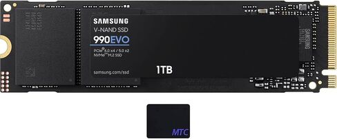 سامسونج 990 EVO SSD 1 تيرابايت داخلي SSD، PCIe Gen 4x4، Gen 5x2 M.2 2280، سرعات تصل إلى 5000 ميجابايت/ثانية، MZ-V9E1T0B/AM، أسود، مع لوحة ماوس MTC in Kuwait