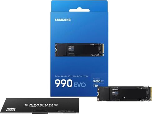 سامسونج 990 EVO SSD 1 تيرابايت داخلي SSD، PCIe Gen 4x4، Gen 5x2 M.2 2280، سرعات تصل إلى 5000 ميجابايت/ثانية، MZ-V9E1T0B/AM، أسود، مع لوحة ماوس MTC in Kuwait
