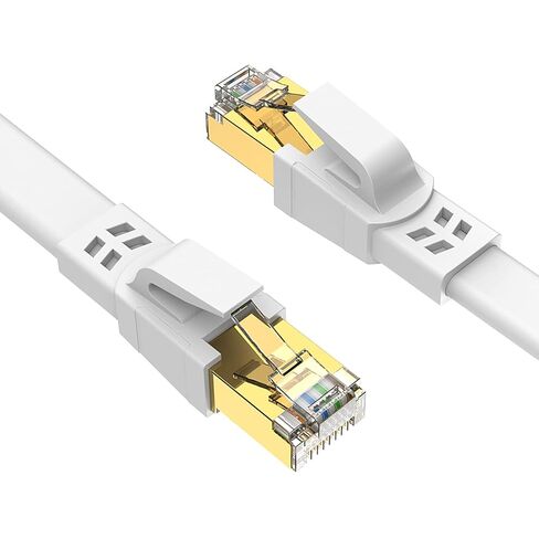 CAT8 Ethernet Cable 1m, High Speed Shielded Flat Internet Cable, Weatherproof S/FTP UV Resistant for Router/Gaming/Modem - White in Saudi Arabia