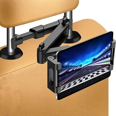 حامل كمبيوتر لوحي للسيارة، حامل مسند رأس لجهاز ipad مقاس 5.5-18.4 بوصة، حامل كمبيوتر لوحي/هواتف السيارة مع أساسيات رحلة قابلة للتعديل تدور 360 درجة، أسود in Saudi Arabia