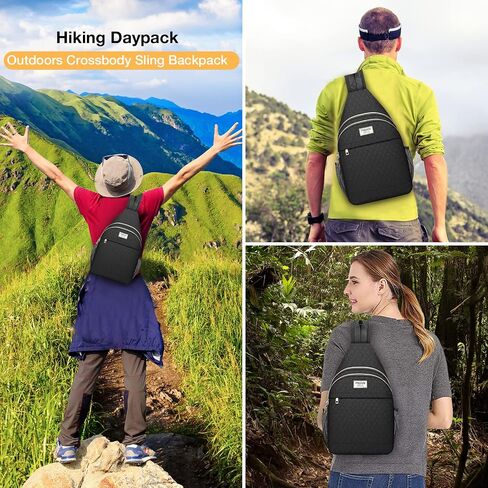 MOSISO Sling Backpack, Rhombus Quilted Crossbody Bag with Front Pockets Casual Chest Shoulder Travel Hiking Daypack Bag, Black in Saudi Arabia
