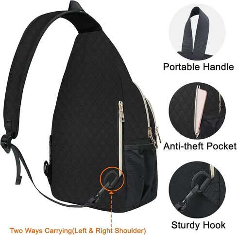 MOSISO Sling Backpack, Rhombus Quilted Crossbody Bag with Front Pockets Casual Chest Shoulder Travel Hiking Daypack Bag, Black in Saudi Arabia