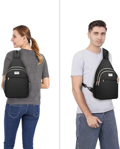MOSISO Sling Backpack, Rhombus Quilted Crossbody Bag with Front Pockets Casual Chest Shoulder Travel Hiking Daypack Bag, Black in Saudi Arabia