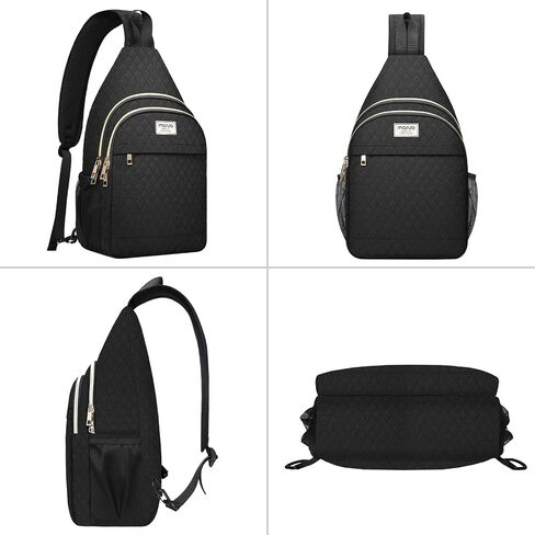 MOSISO Sling Backpack, Rhombus Quilted Crossbody Bag with Front Pockets Casual Chest Shoulder Travel Hiking Daypack Bag, Black in Saudi Arabia
