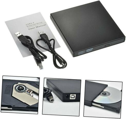 محرك أقراص CD DVD Rw خارجي محمول USB مع زر إخراج وتشغيل ناسخ الأقراص الضوئية متوافق مع نظام التشغيل Windows لأجهزة الكمبيوتر المحمولة وأجهزة الكمبيوتر المكتبية بتصميم أسود in Kuwait