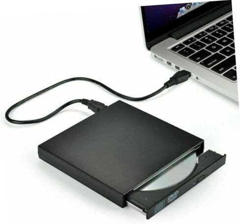 محرك أقراص CD DVD Rw خارجي محمول USB مع زر إخراج وتشغيل ناسخ الأقراص الضوئية متوافق مع نظام التشغيل Windows لأجهزة الكمبيوتر المحمولة وأجهزة الكمبيوتر المكتبية بتصميم أسود in Kuwait